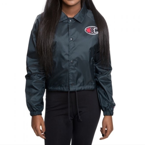 Champion Collared Coaches Cropped Snap Jacket Size Small - Picture 1 of 10